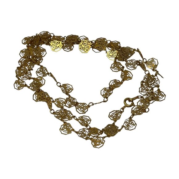 Vintage Rose Necklace Cutout Flowers Gold Tone Chain 28 inches - Picture 5 of 6